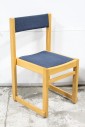 Chair, Side, BLUE UPHOLSTERED SEAT & BACK, OAK FRAME W/LEGS CONNECTED AT SIDES, WOOD, BROWN