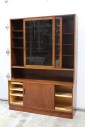 Cabinet, Wood, DANISH ROSEWOOD, 2 UPPER SLIDING GLASS DOORS, LOWER CABINET W/SLIDING DOORS, SHELVES INSIDE BOTH PCS, TOP (51x54.5x12") & BASE (26x54.5x17") ARE SEPARATE, WOOD, BROWN