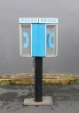 Phone, Payphone, OUTDOOR, DOUBLE / BACK TO BACK PEDESTAL MOUNTED BOOTHS W/PLEXI SIDES, FREESTANDING, CIRCA 1980, SIGNAGE, PUBLIC, EXTERIOR - Phones Rent Separately, METAL, SILVER