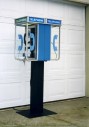 Phone, Payphone, OUTDOOR, DOUBLE / BACK TO BACK PEDESTAL MOUNTED BOOTHS W/PLEXI SIDES, FREESTANDING, CIRCA 1980, SIGNAGE, PUBLIC, EXTERIOR - Phones Rent Separately, METAL, SILVER