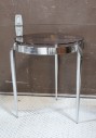 Table, Side, VINTAGE OCCASIONAL / END TABLE, ROUND FLOATING SMOKED GLASS TOP, REFLECTIVE CHROME FRAME W/3 TAPERED LEGS, CHROME, SILVER