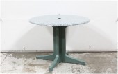 Table, Misc, INDOOR / OUTDOOR, ROUND 35" DIAMETER TOP W/UMBRELLA HOLE, FAUX MARBLE LOOK, LEGS CONNECTED AT POST W/SPLAYED FEET, PLASTIC, GREEN