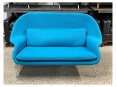 Sofa, Loveseat, MODERN, WOMB, CHROME LEGS, CURVED, CONTOURED, 2 REMOVEABLE CUSHIONS, WOOL, BLUE