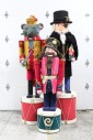 Seasonal, Christmas, FREESTANDING HOLIDAY DECOR, NEARLY 6FT NUTCRACKER FIGURE ON GREEN DRUM, PINK/RED VELVET JACKET, CROOKED HAT  , WOOD, MULTI-COLORED