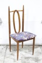 Chair, Dining, VINTAGE, OPEN OVAL BACK, BLUE & PURPLE PATTERNED SEAT CUSHION, NO ARMS, WOOD, BROWN