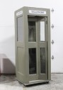 Phone, Booth, WOOD OUTDOOR PHONE BOX KIOSK - JUST BOOTH W/O ROOF & BASE IS 86x32x32", GLASS PANELED WINDOWS & DOOR ON 3 SIDES, SOLID BACK, PUBLIC, STREET, INTERIOR LIGHTS, "TELEPHONE" SIGNS, CIRCA 1930, ROLLING - 2 ROOFS ARE AVAILABLE FOR THIS BOOTH: METAL & PLASTIC, SEE PHOTOS - Phones Rent Separately, WOOD, GREY