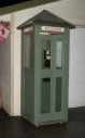 Phone, Booth, WOOD OUTDOOR PHONE BOX KIOSK - JUST BOOTH W/O ROOF & BASE IS 86x32x32", GLASS PANELED WINDOWS & DOOR ON 3 SIDES, SOLID BACK, PUBLIC, STREET, INTERIOR LIGHTS, "TELEPHONE" SIGNS, CIRCA 1930, ROLLING - 2 ROOFS ARE AVAILABLE FOR THIS BOOTH: METAL & PLASTIC, SEE PHOTOS - Phones Rent Separately, WOOD, GREY