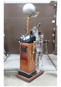 Industrial, Miscellaneous, ANTIQUE / INDUSTRIAL / STEAMPUNK / FANTASY STYLE FREESTANDING UNIT, 18x27" ROLLING WOOD BASE, WOOD & METAL COLUMNS & PANELS W/CONTROLS, METAL SPHERE, GLASS BALL, COPPER COIL, BRASS PIPING, KNOBS & HANDLES, TESLA COIL ELECTRICITY CONTRAPTION OR SIMILAR, WOOD, BROWN