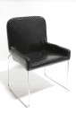 Chair, Side, MODERN, GLOSSY CHECKERED SEAT W/ARMS, CHROME LEGS CONNECTED AT SIDES, VINYL, BLACK