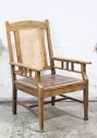 Chair, Armchair, ANTIQUE STYLE, FIR, WOOD FRAME W/CANING ON SEAT BACK, NO CUSHION ATTACHED, WOOD, BROWN
