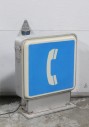 Sign, Telephone, SQUARE SIGN W/WHITE PHONE GRAPHIC ON LIGHT BLUE, CAN BE MOUNTED & WIRED TO ILLUMINATE, PUBLIC PAY PHONE - Photos Show This Style Of Sign Mounted To Booth Top, PLASTIC, BLUE