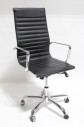 Chair, Office, MODERN STYLE, HORIZONTAL LINED HIGH BACK W/CHROME ARMS & 5-STAR BASE, ROLLING, VINYL, BLACK