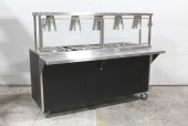 Counter, Misc, BUFFET / CAFETERIA SERVING COUNTER, 5 CONICAL HEAT LAMPS, STAINLESS TRAY SHELF ON ONE SIDE, STAINLESS STEEL, BLACK