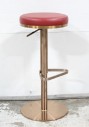 Stool, Round, RED CUSHION, BRUSHED FINISH, SOLID ROUND BASE W/FOOT REST, METAL, RED