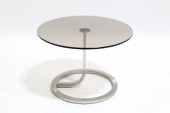 Table, Side, ITALIAN, LOW, ROUND SMOKED GLASS DISC TOP, BRUSHED RING BASE, GLASS, CLEAR