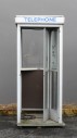 Phone, Booth, FULL SIZE 7FT OUTDOOR PUBLIC / STREET FREESTANDING TELEPHONE BOOTH, BROWN SKIRT, CIRCA 1960 - Phones Rent Separately, METAL, GREY