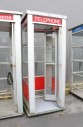 Phone, Booth, FULL SIZE 7FT OUTDOOR PUBLIC / STREET FREESTANDING TELEPHONE BOOTH, RED SKIRT / PANEL & SIGNAGE, CIRCA 1960 - Phones Rent Separately, METAL, GREY