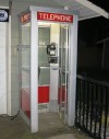 Phone, Booth, FULL SIZE 7FT OUTDOOR PUBLIC / STREET FREESTANDING TELEPHONE BOOTH, RED SKIRT / PANEL & SIGNAGE, CIRCA 1960 - Phones Rent Separately, METAL, GREY