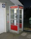 Phone, Booth, FULL SIZE 7FT OUTDOOR PUBLIC / STREET FREESTANDING TELEPHONE BOOTH, RED SKIRT / PANEL & SIGNAGE, CIRCA 1960 - Phones Rent Separately, METAL, GREY