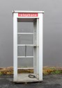 Phone, Booth, FULL SIZE 7FT OUTDOOR PUBLIC / STREET FREESTANDING TELEPHONE BOOTH, RED SKIRT / PANEL & SIGNAGE, CIRCA 1960 - Phones Rent Separately, METAL, GREY