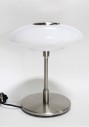 Lighting, Lamp, TABLE, BRUSHED NICKEL PLATED POST & ROUND BASE, WHITE GLASS DOME SHADE / MUSHROOM SHAPE, METAL, SILVER