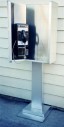 Phone, Payphone, ALUMINUM, INDOOR, FREESTANDING PEDESTAL BOOTH, MOUNT IS ON SIDE, PERFORATED PANEL,  ASYMMETRICAL, CIRCA 1985, PUBLIC, INTERIOR - Phones Rent Separately, METAL, SILVER