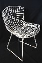 Chair, Side, GRID OF WELDED STEEL RODS, CONNECTED SLED BASE, CURVED SEAT, WHITE FINISH, METAL, WHITE
