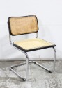 Chair, Side, WICKER CANING SEAT & BACK, BLACK LACQUERED WOOD FRAME, NO ARMS, TUBULAR CHROME FRAME W/CANTILEVERED FORM, IN THE STYLE OF MARCEL BREUER, WOOD, BROWN