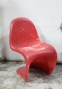 Chair, Side, MODERN STYLE, CANTILEVER DESIGN, CURVED MOLDED SEAT, MATTE FINISH W/CHIPS, AGED, DISTRESSED, PLASTIC, RED