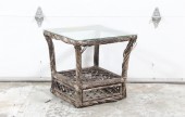 Table, Side, TWISTED WICKER FRAME, LATTICE, GLASS TOP, VERY AGED, DISTRESSED, WICKER, BROWN