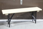Bench, Misc, 4FT PLAIN BENCH W/FOLDING BLACK METAL LEGS - Multiple Assorted Colours. Can Be Painted. Please Visit VPC To View Colours & Quantities., WOOD, MULTI-COLORED
