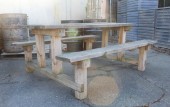 Table, Picnic, 6FT, COMMERCIAL GRADE OUTDOOR PUBLIC EVENT OR PARK STYLE, UNSTAINED WOOD SQUARE TIMBER CONSTRUCTION W/PLANK SEAT & TABLE TOP - Stored In Yard, Condition Not Identical To Photo, WOOD, BROWN