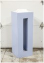 Plinth, Wood, PLAIN SQUARE PEDESTAL W/WHITE TOP (CAN BE WIRED TO LIGHT UP), RECTANGULAR CUT OUT THROUGH CENTRE, DISPLAY COLUMN FOR MUSEUM / GALLERY ETC., LIGHT BLUE / PURPLE / LILAC, WOOD, BLUE
