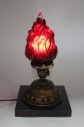Lighting, Lamp, TABLE OR MANTLE LAMP, RED FLAME SHAPED VINTAGE GLASS GLOBE, SQUARE BLACK MARBLE BASE, GLASS, RED
