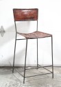 Stool, Backrest, BAR/COUNTER HEIGHT, BROWN WOVEN LEATHER SEAT W/VISIBLE STITCHING, BLACK METAL FRAME W/FOOT REST, USED/SLIGHTLY AGED, LEATHER, BROWN