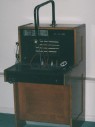 Phone, Switch Board, FREESTANDING MANUAL TELEPHONE OPERATOR CORD BOARD COUNTER STATION W/11" TRANSMITTER BRACKET, OAK, CIRCA 1930, JUST SWITCHBOARD W/O ROLLING BASE IS 46x24.5x29.5", WOOD, BROWN