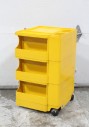 Cart, Metal, MULTI-LEVEL, TROLLEY, PORTABLE ARTS & CRAFTS / OFFICE SUPPLIES ETC. STORAGE SYSTEM, FOLD OUT SHELVES, VERTICAL TUBE STORAGE FOR PLANS, MAPS, ETC., 1970s, ITALIAN, MID CENTURY, ROLLING, USED, PLASTIC, YELLOW