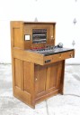 Phone, Switch Board, FREESTANDING MANUAL TELEPHONE OPERATOR CORD BOARD COUNTER STATION (CHAIR RENTS SEPARATELY), OAK, CIRCA 1930, WOOD, BROWN