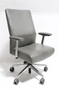 Chair, Office, HIGH BACK, EXECUTIVE, CONFERENCE, PADDED ARMS, 5 PRONG ROLLING BASE, LEATHER, GREY
