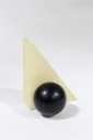 Bookend, Shapes, ART DECO, BLACK CIRCLE, OFFWHITE / PALE YELLOW TRIANGLE, "GENUINE ALABASTER, HAND CARVED IN ITALY", ALABASTER, BLACK