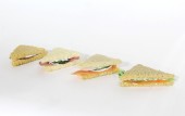 Food, Appetizer (Fake), FAKE APPETIZER, FINGER FOOD, HORS D'OEUVRE, SINGLE REALISTIC SMALL TEA SANDWICH, TRIANGLES, CUT CRUSTS, ASSORTED, ALL 2-3.5", PLASTIC, MULTI-COLORED