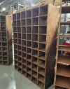 Shelf, Wood, ANTIQUE INDUSTRIAL FIR PLYWOOD, DIVIDED 6x10, CUBBY HOLES, SLOTTED CUBBYHOLE STORAGE, MAIL / OFFICE / POST OFFICE / WORK SHOP, WOOD, BROWN