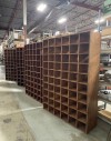 Shelf, Wood, ANTIQUE INDUSTRIAL FIR PLYWOOD, DIVIDED 6x10, CUBBY HOLES, SLOTTED CUBBYHOLE STORAGE, MAIL / OFFICE / POST OFFICE / WORK SHOP, WOOD, BROWN