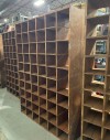 Shelf, Wood, ANTIQUE INDUSTRIAL FIR PLYWOOD, DIVIDED 6x10 - (This One Has Missing Pieces), CUBBY HOLES, SLOTTED CUBBYHOLE STORAGE, MAIL / OFFICE / POST OFFICE / WORK SHOP, WOOD, BROWN