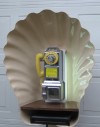 Phone, Payphone, PUBLIC INDOOR TELEPHONE BOOTH W/SEA SHELL SHAPED SURROUND, FREESTANDING - Phones Rent Separately, PLASTIC, IVORY