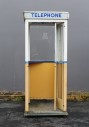 Phone, Booth, FULL SIZE 7FT OUTDOOR PUBLIC / STREET FREESTANDING TELEPHONE BOOTH, FOLDING DOOR, YELLOW SKIRT, CIRCA 1960 - Phones Rent Separately, METAL, WHITE