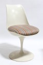 Chair, Side, MODERN, CURVED SEAT, TULIP BASE IN THE STYLE OF EERO SAARINEN, SWIVELS, 16" ROUND BASE, STRIPED CUSHION, WOOD, WHITE