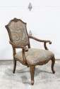 Chair, Armchair, BLUE & BROWN PATTERNED UPHOLSTERY, CARVED FRAME W/CURVED ARMS & LEGS, TRADITIONAL STYLE ACCENT CHAIR, FABRIC, BLUE