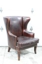 Chair, Armchair, WING BACK, TACK TRIM, DISTRESSED/AGED, LEATHER, BROWN