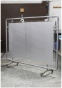 Screen, Misc, INDUSTRIAL, FREESTANDING PANEL BOLTED TO TUBULAR FRAME, COULD BE ROOM / SPACE DIVIDER, BARRIER OR PARTITION, RECTANGULAR PLEXI PANEL W/GREY CENTRE, ROLLING, METAL, GREY